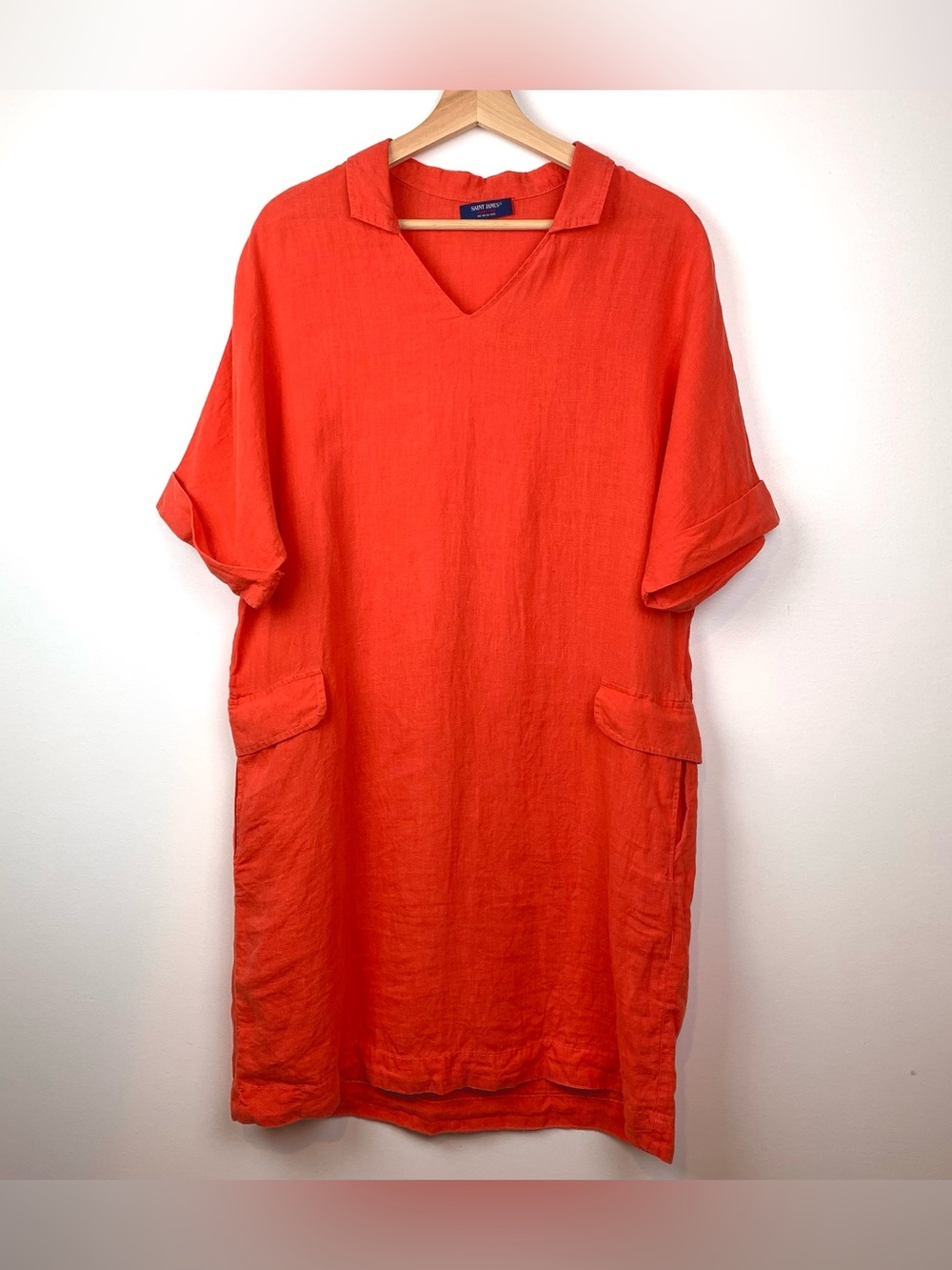 Saint James Linen Dress Orange Pockets Sz 10 US Oversized Lagenlook Coastal